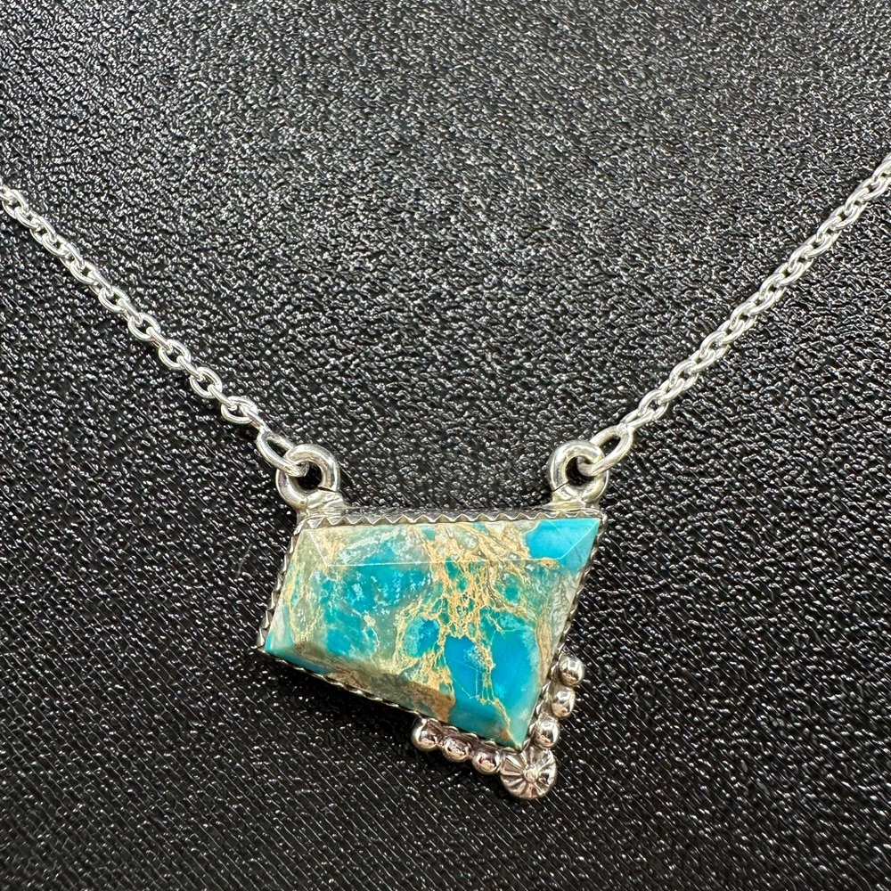 Sterling Silver 925 Handmade Blue Sea Sediment Jasper Pendant Necklace